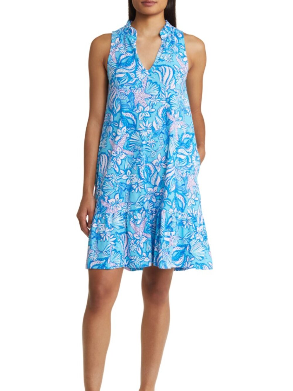 Lilly Pulitzer Malone Shell Print Sleeveless Cotton Swing Dress Pockets, Medium